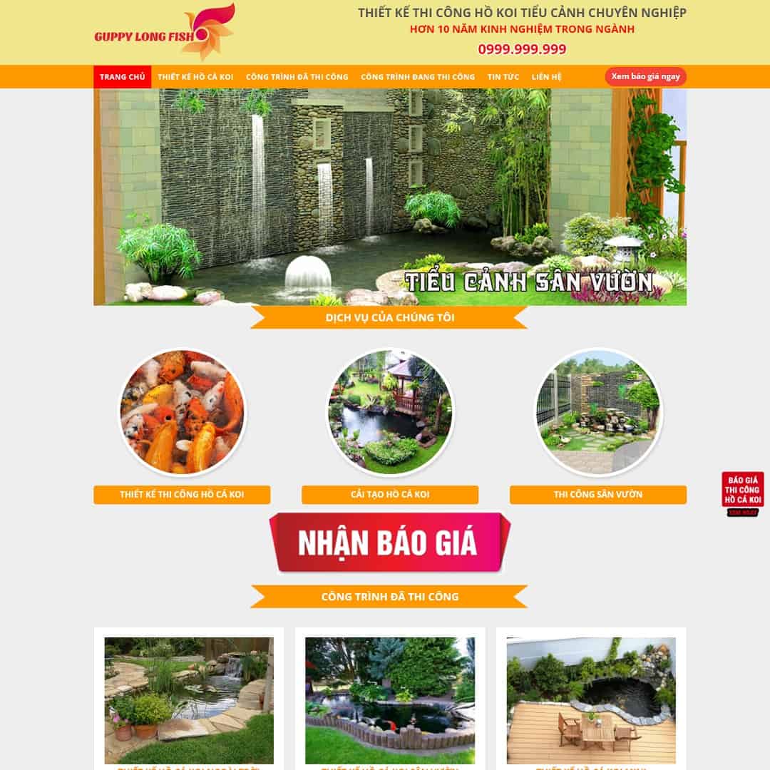 Mẫu website thi công hồ cá Koi, Tiểu cảnh