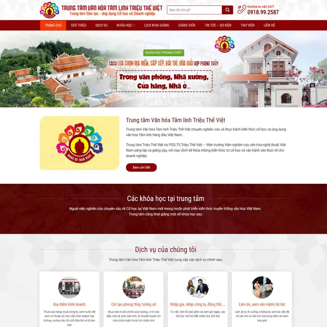 Mẫu website trung tâm đào tạo phong thủy