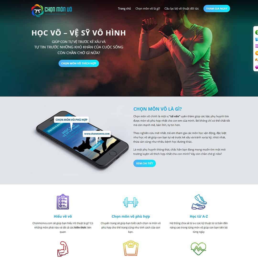 Mẫu website Landing page giới thiệu lớp học võ thuật