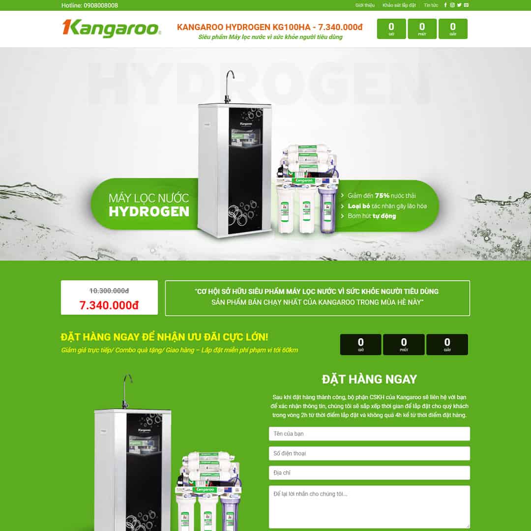 Mẫu website lading page bán giới thiệu máy lọc nước