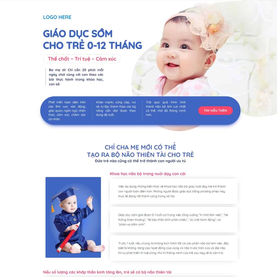 Mẫu website landing page khóa học dạy trẻ