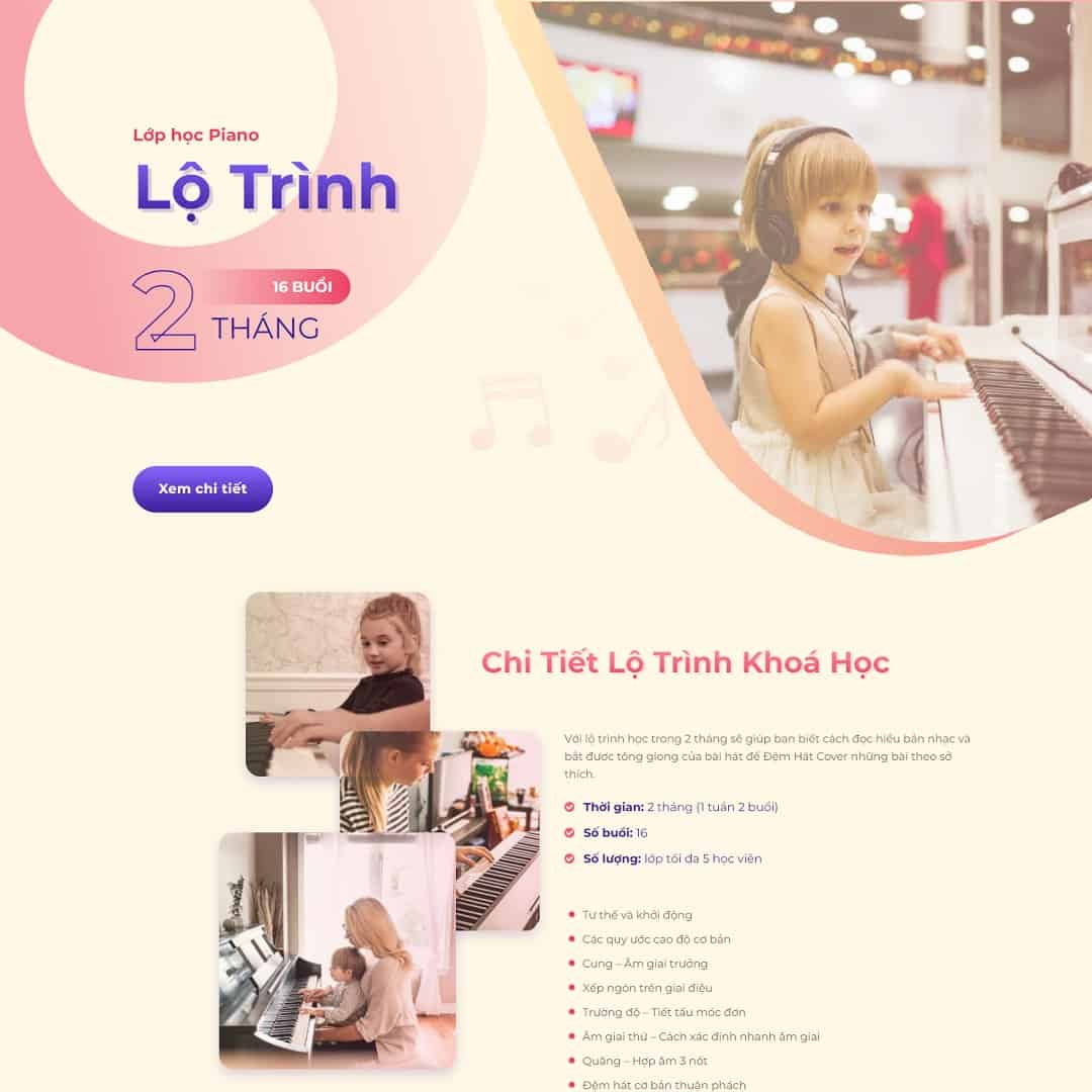 Mẫu website landing page khóa học đàn Piano