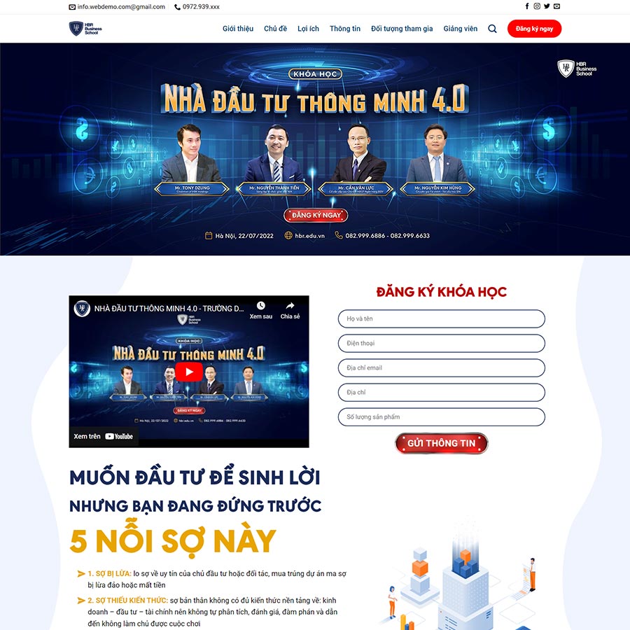 Mẫu website khóa học đầu tư
