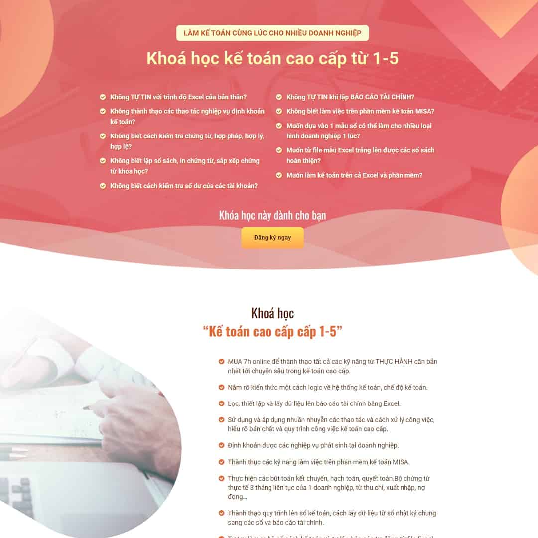 Mẫu website landing page khóa học kế toán