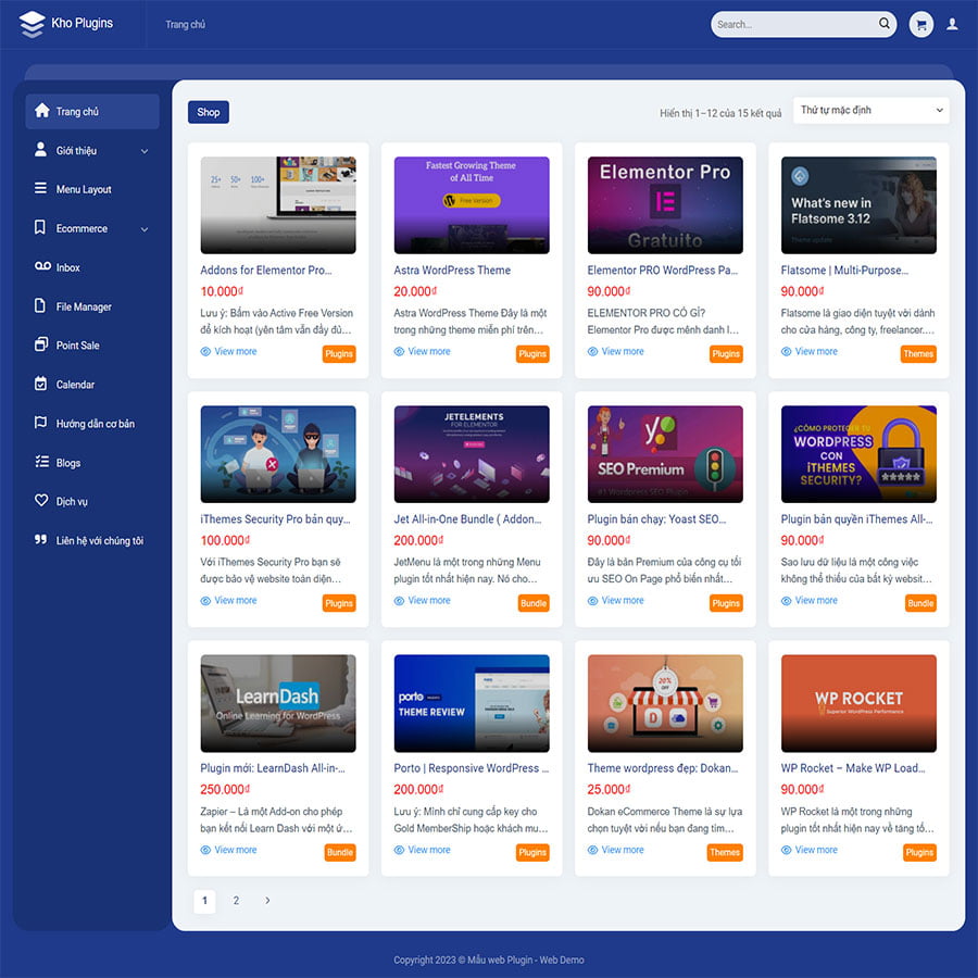 Mẫu website bán plugin, theme