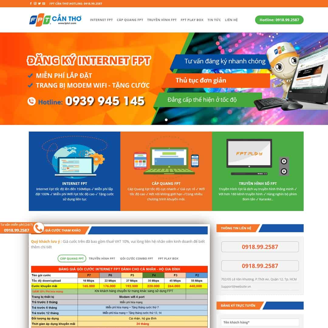 Mẫu website dịch vụ lắp mạng internet