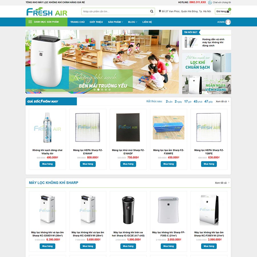 Mẫu website bán máy lọc không khí 04