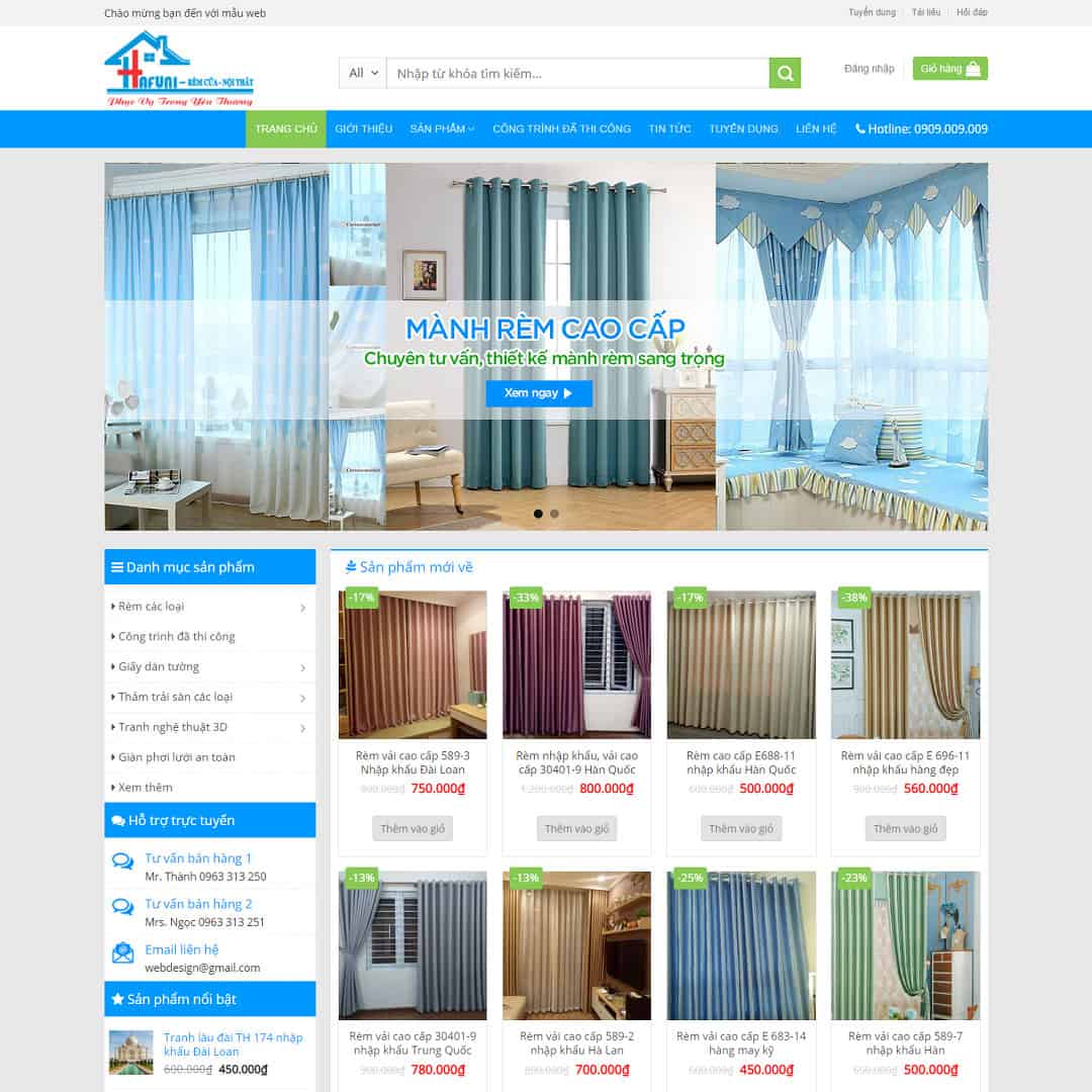Mẫu website cửa hàng bán mành rèm