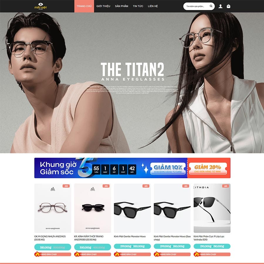 Mẫu website cửa hàng kính mắt