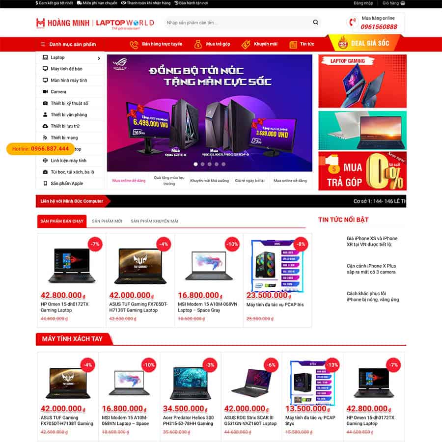 Mẫu website bán máy tính, laptop