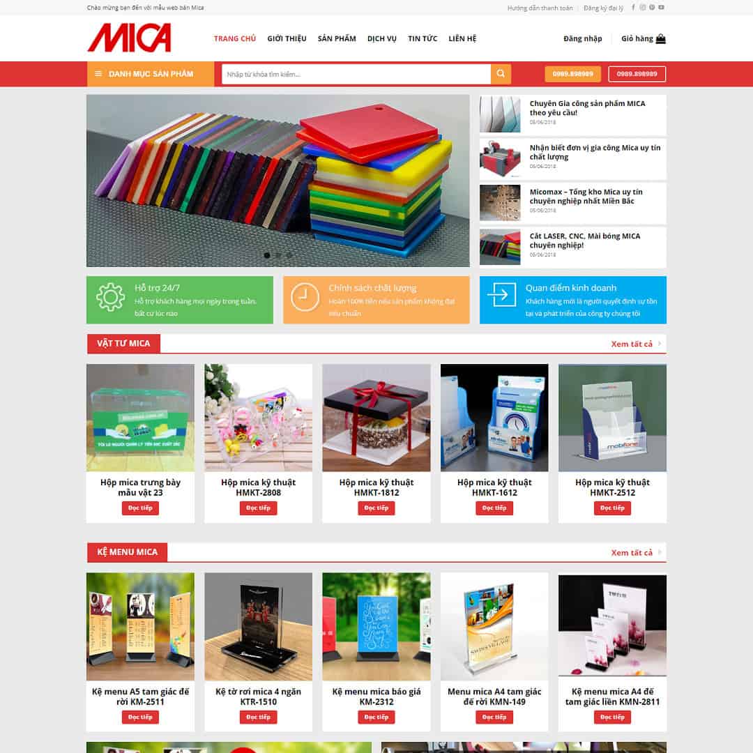 Mẫu website bán sản phẩm từ mica