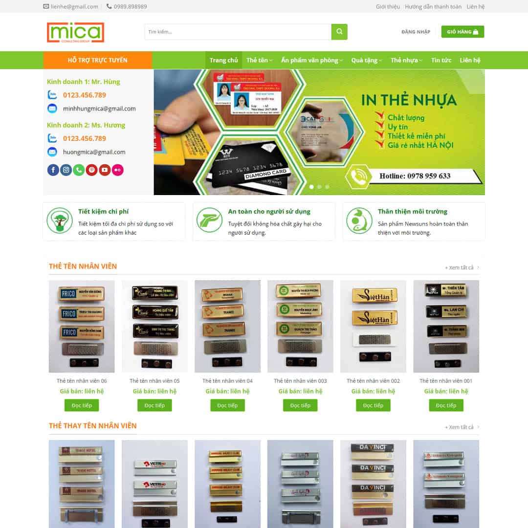 Mẫu website bán sản phẩm in nhựa, thẻ văn phòng
