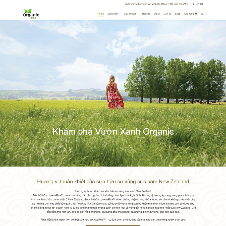 Mẫu website trang trại bò sữa Organic