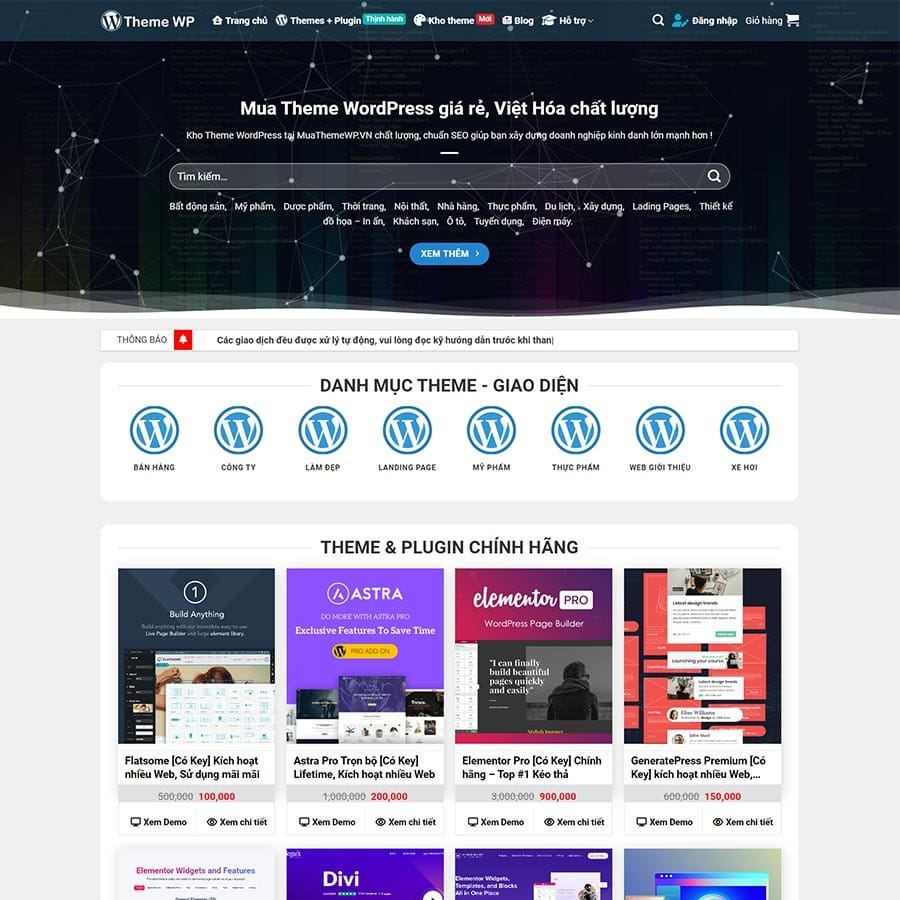 Mẫu website web mua bán theme, plugin 02