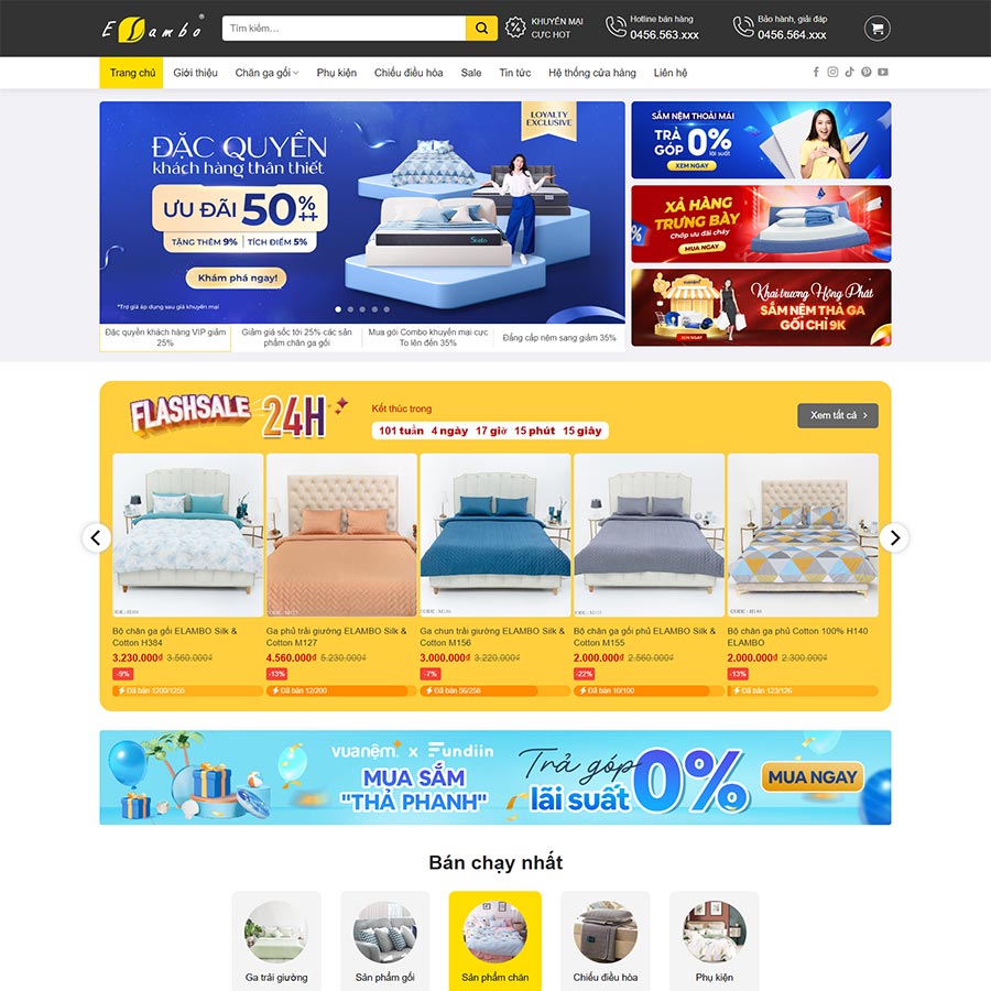Mẫu website cửa hàng chăn ga gối nệm
