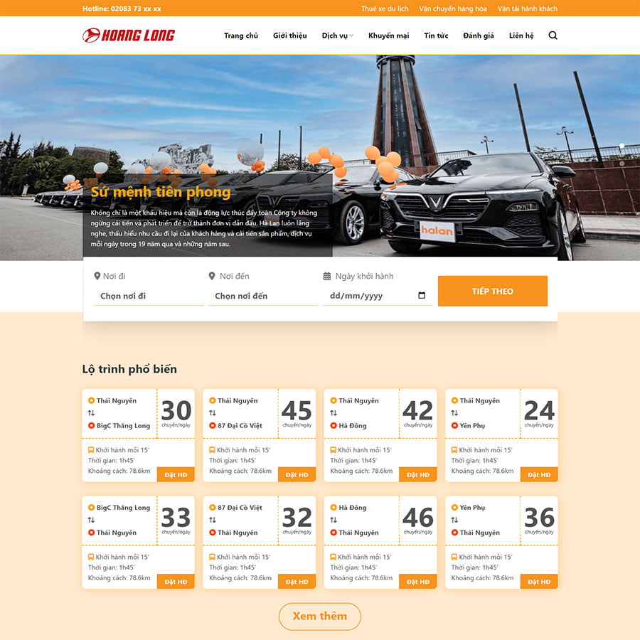 Mẫu website nhà xe, thuê xe