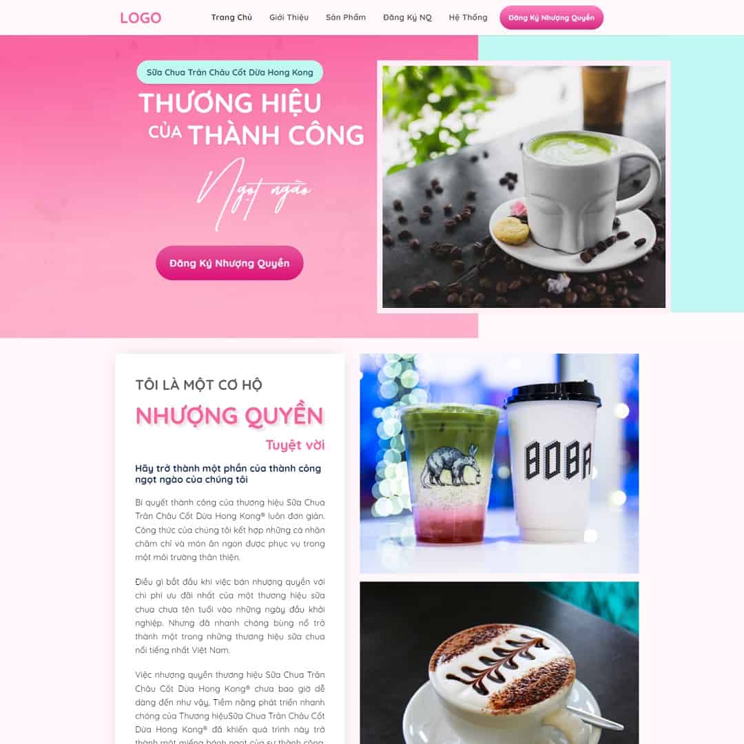 Mẫu website Landing page nhượng quyền trà sữa