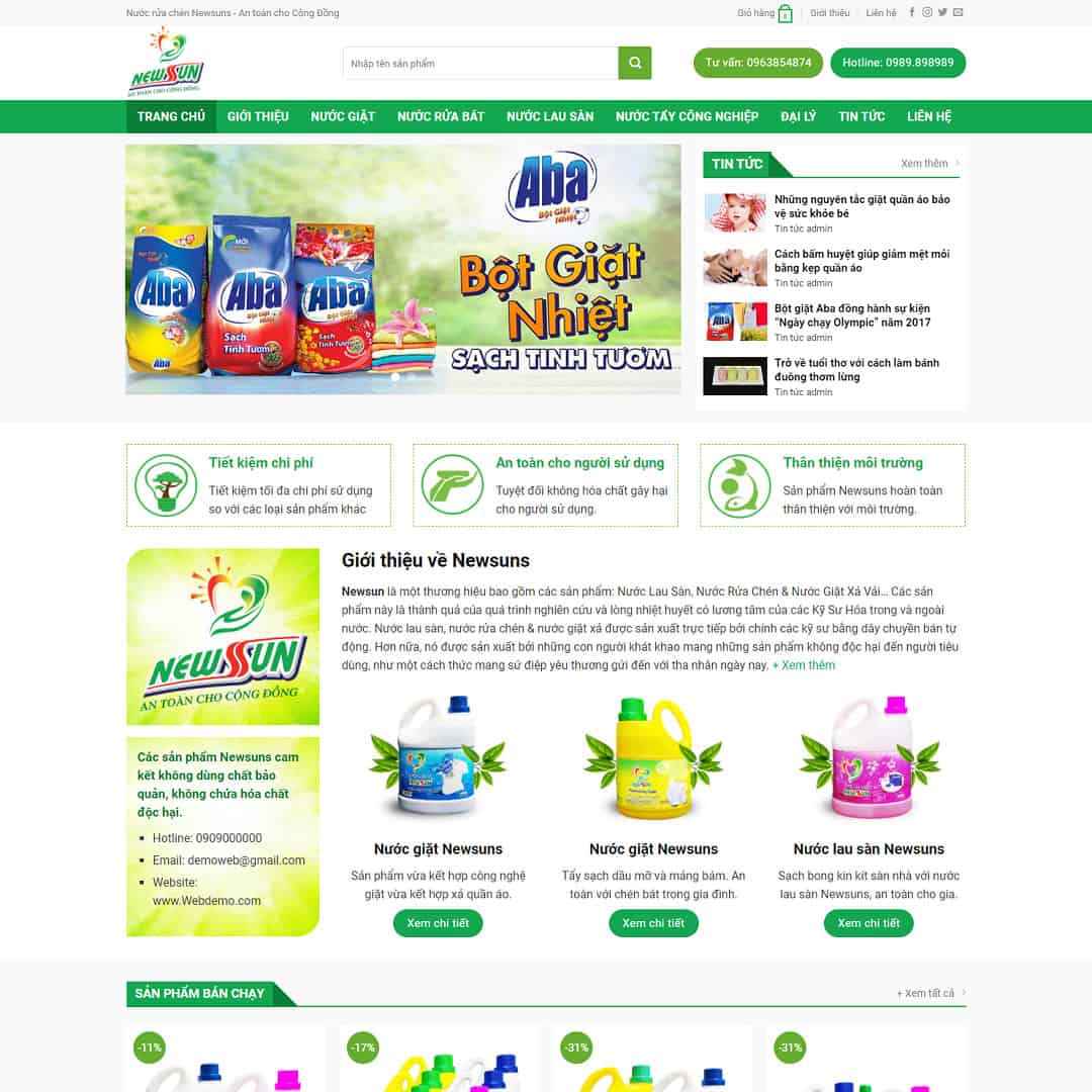 Mẫu website bán bột giặt, nước tẩy rửa