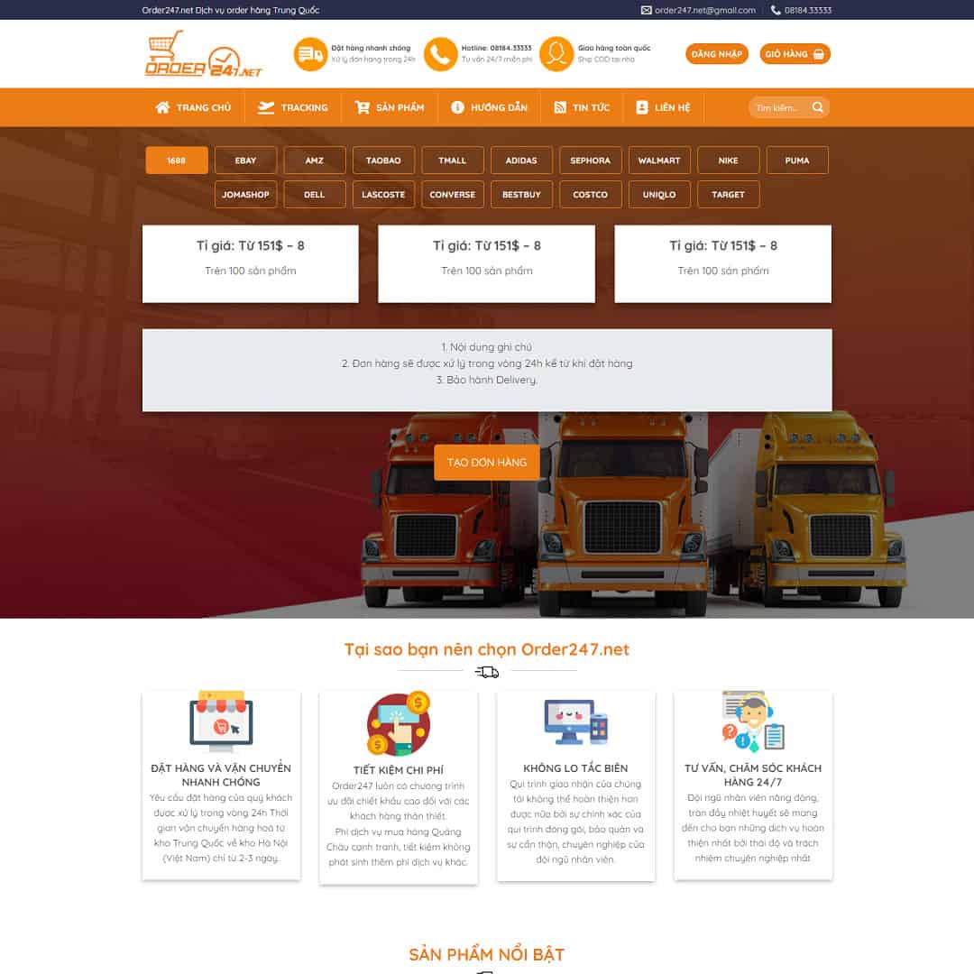 Mẫu website dịch vụ order hàng, bán hàng