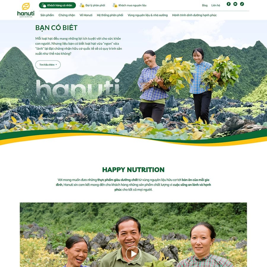 Mẫu website nguyên liệu sạch &#8211; organic giống hanuti