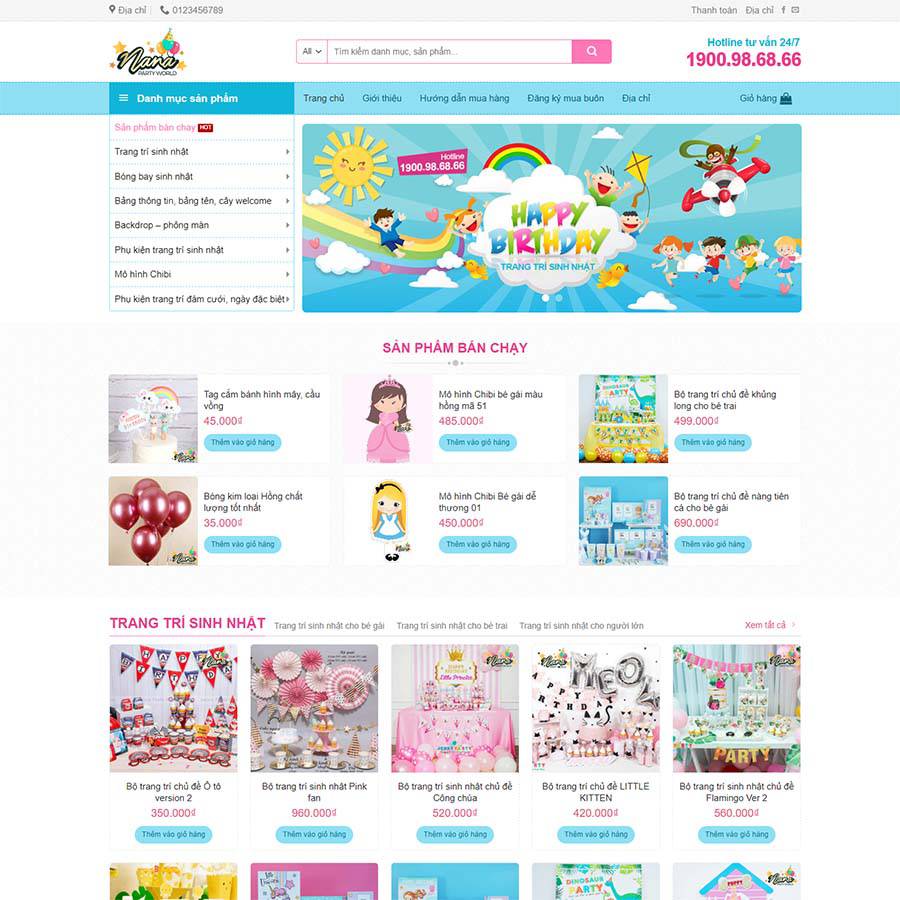 Mẫu website bán phụ kiện trang trí sinh nhật
