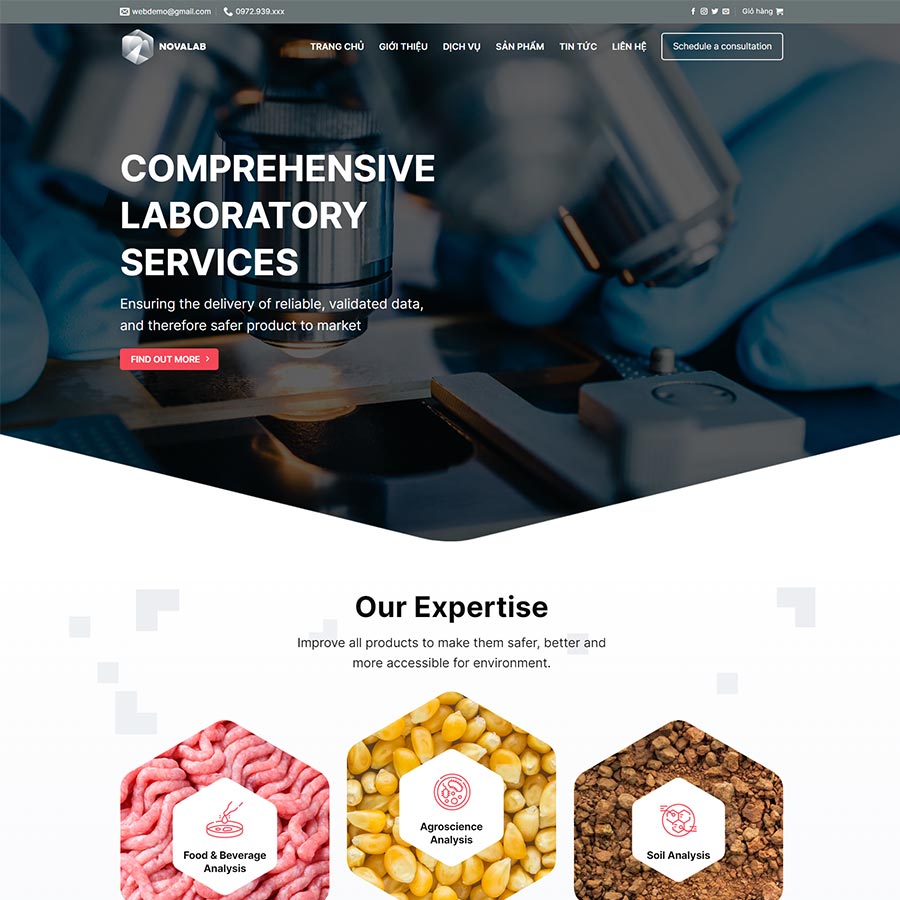 Mẫu website phòng lab thí nghiệm y tế