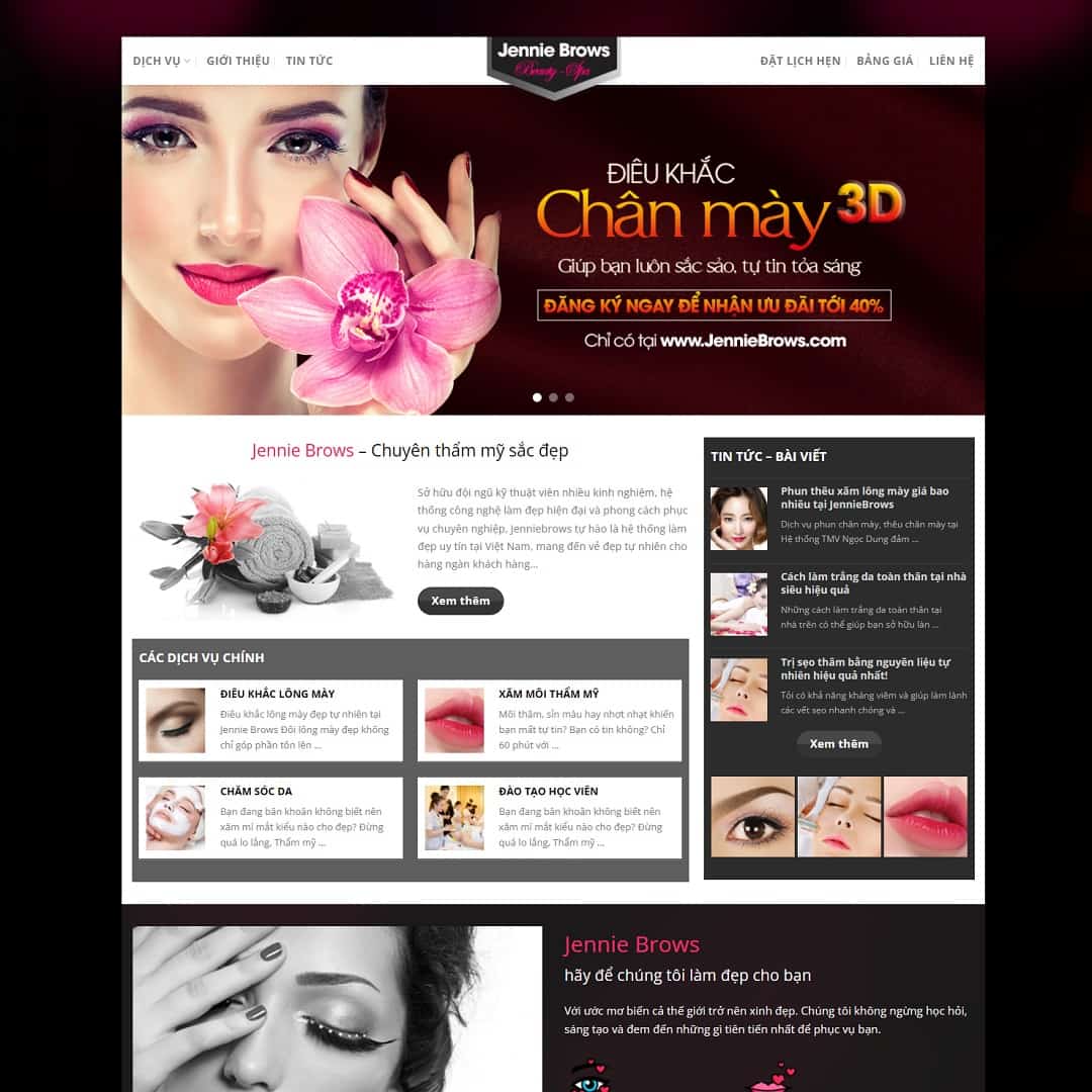 Mẫu website dịch vụ phun xăm thẩm mỹ