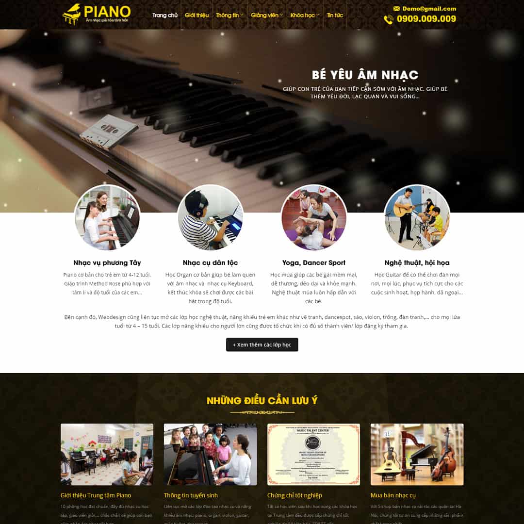 Mẫu website đào tạo, khóa học piano, nhạc cụ