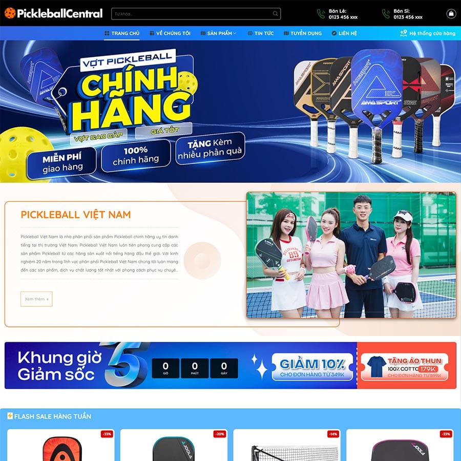 Mẫu website bán vợt, phụ kiện pickleball