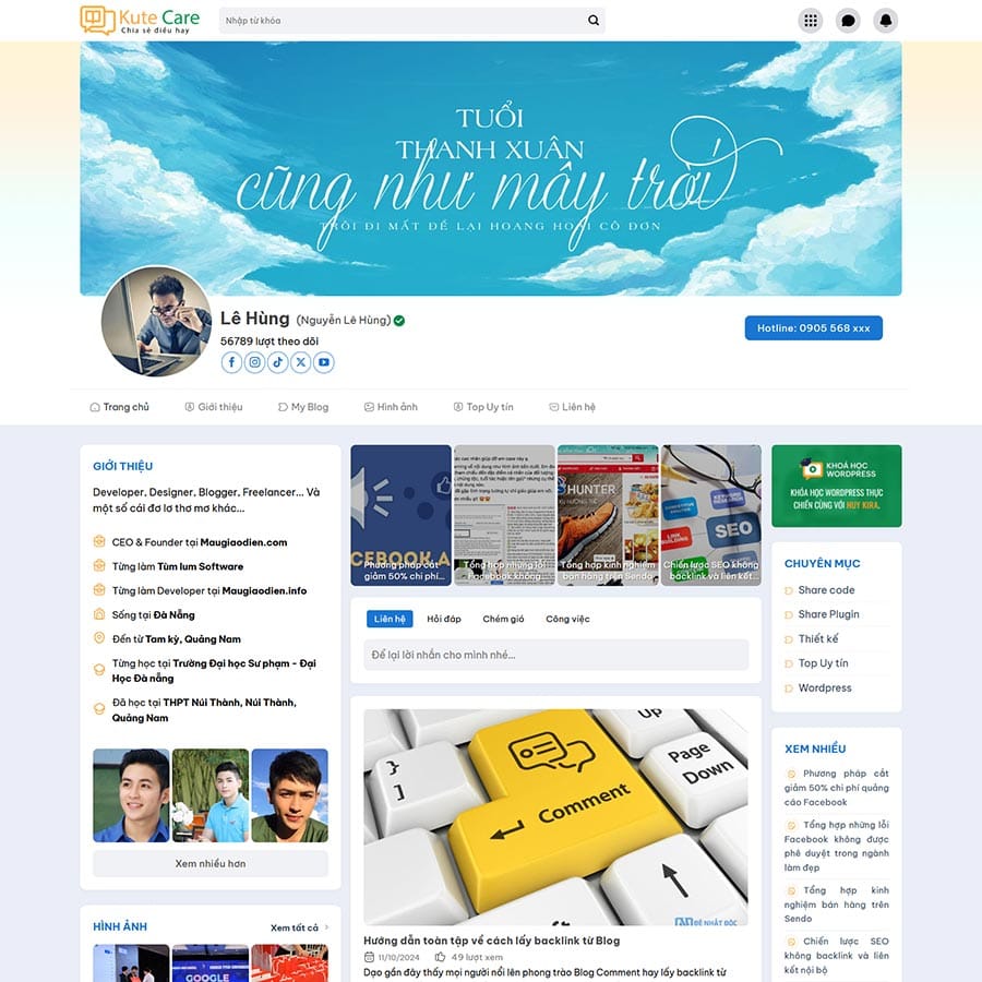 Mẫu website blog cá nhân giống Facebook