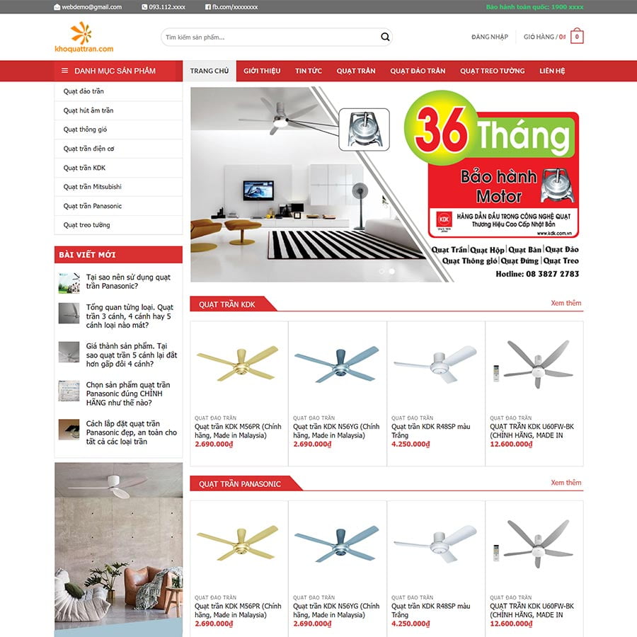 Mẫu website bán quạt trần