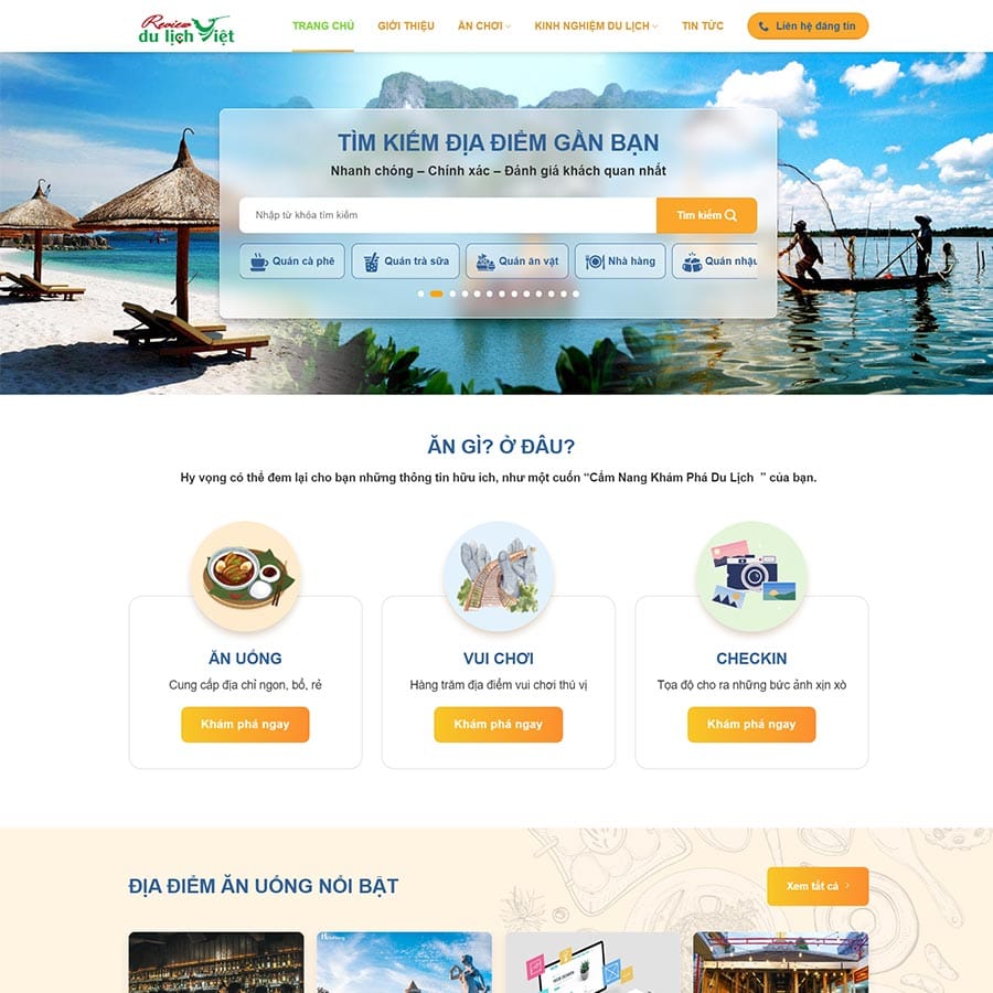 Mẫu website review địa điểm du lịch, ăn uống