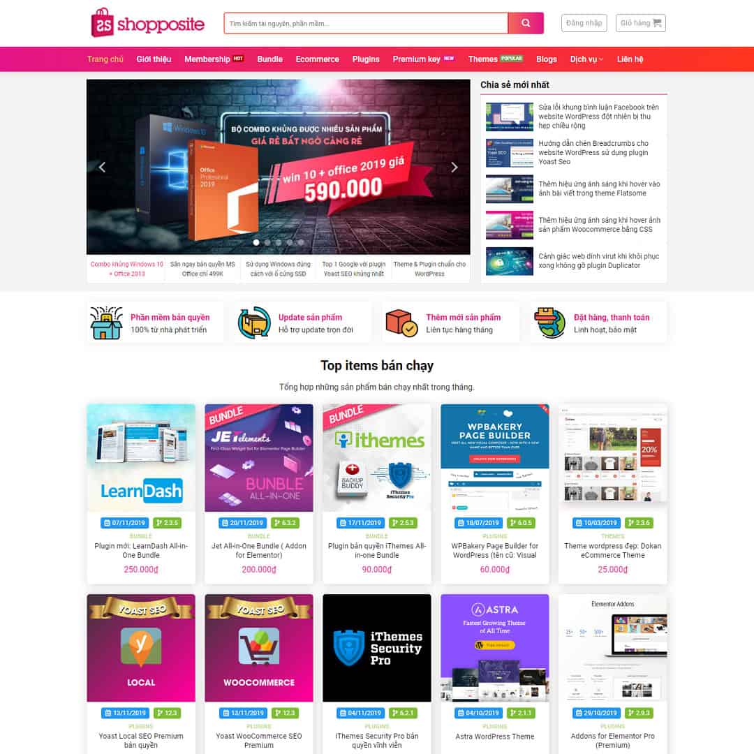 Mẫu website Shop bán tài nguyên, sản phẩm số, mã nguồn