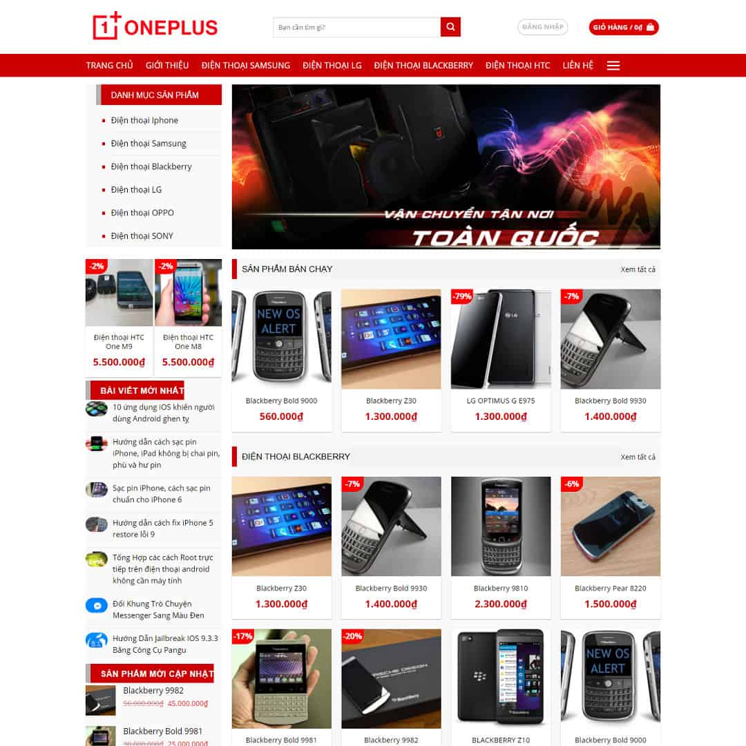 Mẫu website cửa hàng bán điện thoại