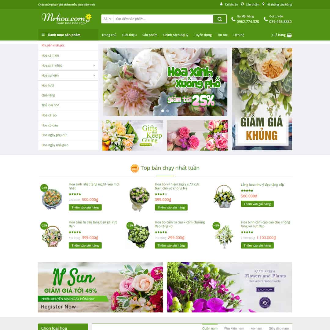 Mẫu website cửa hàng bán hoa 01