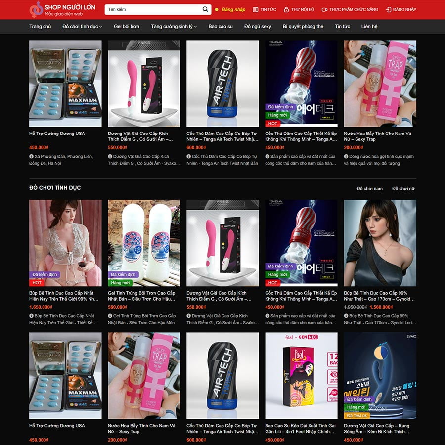 Mẫu website shop đồ chơi người lớn