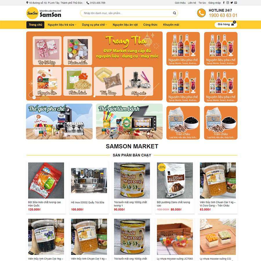 Mẫu website bán nguyên liệu trà sữa