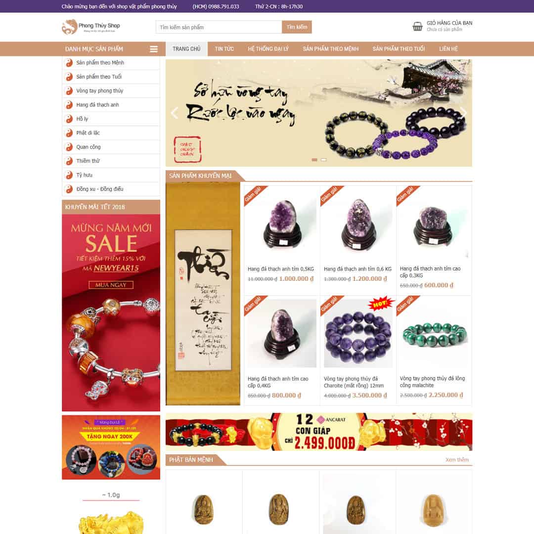 Mẫu website Shop vòng tay, đá phong thủy