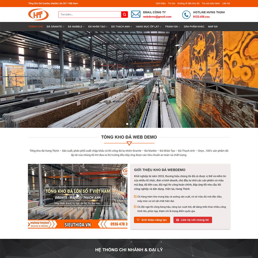 Mẫu website tổng kho đá, siêu thị đá