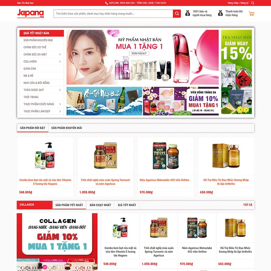 Mẫu website siêu thị hàng nội địa Nhật