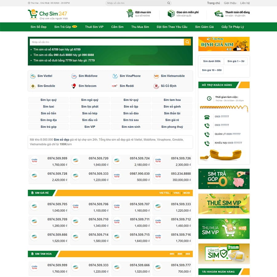 Mẫu website bán sim số 02