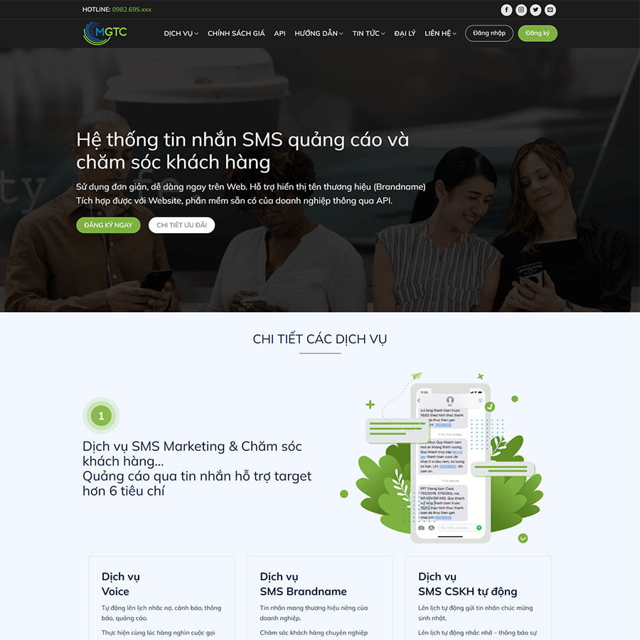Mẫu website tổng đài tin nhắn SMS