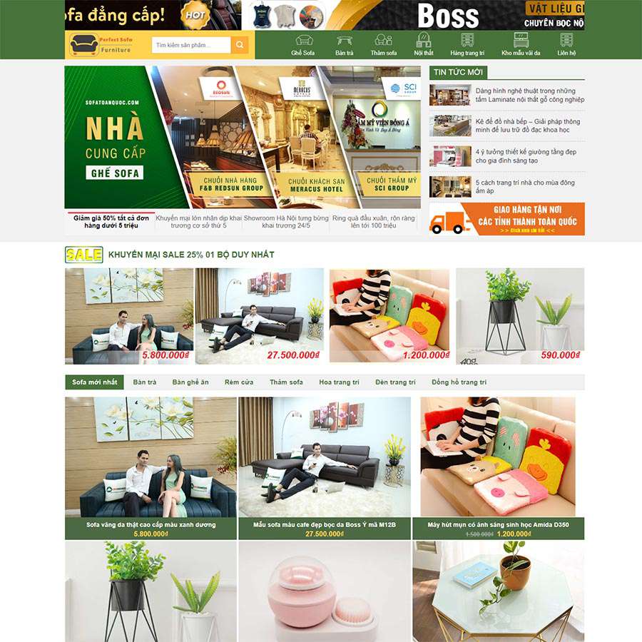 Mẫu website bán nội thất, sofa