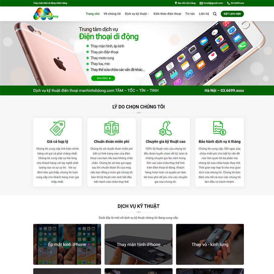 Mẫu website sửa màn hình điện thoại