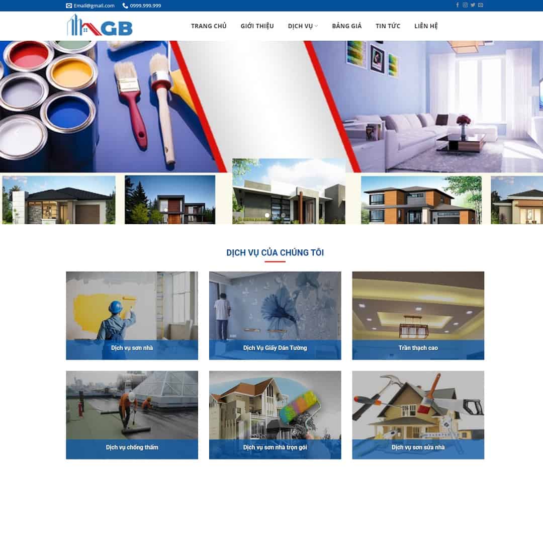 Mẫu website dịch vụ sơn nhà, sửa nhà
