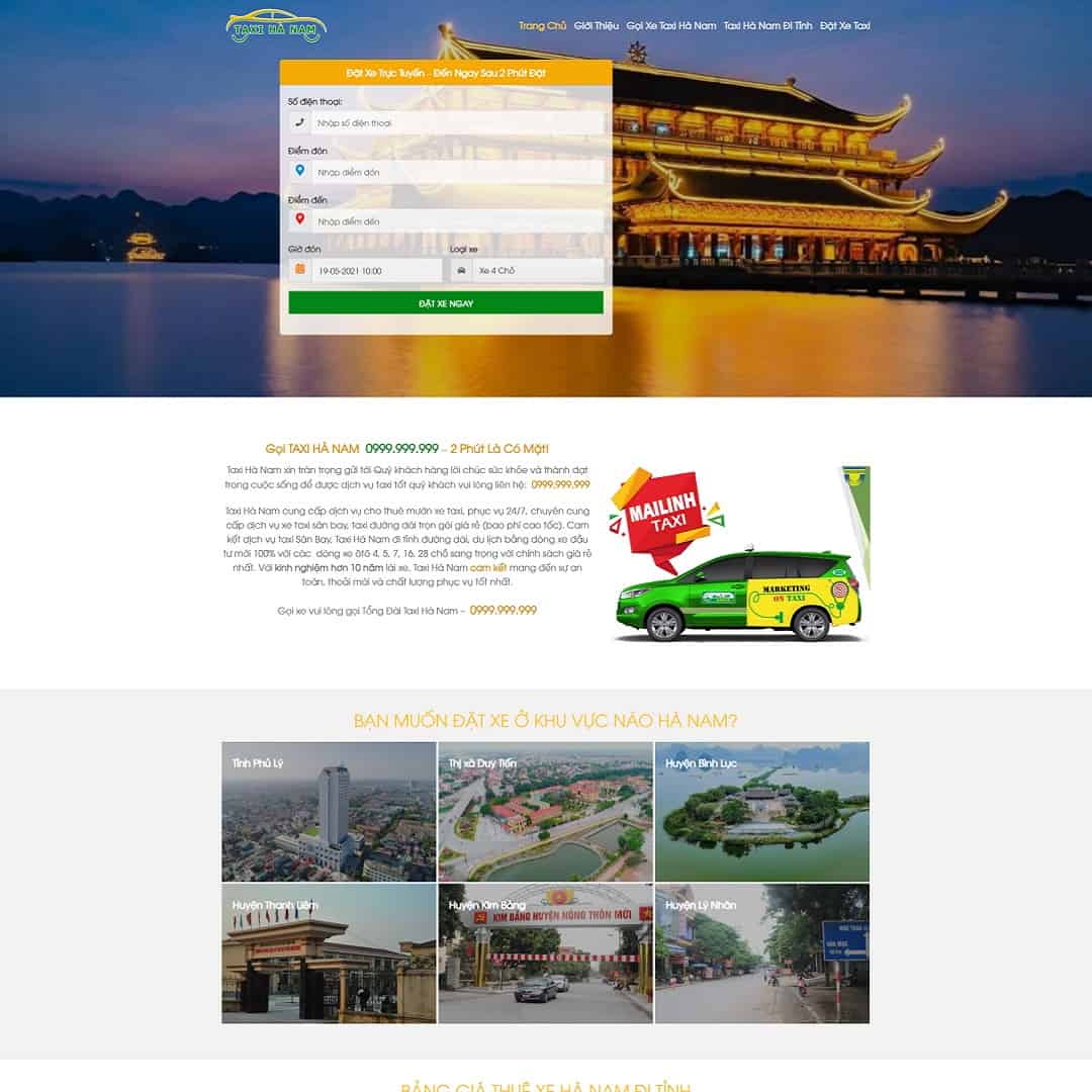 Mẫu website Landing page dịch vụ taxi