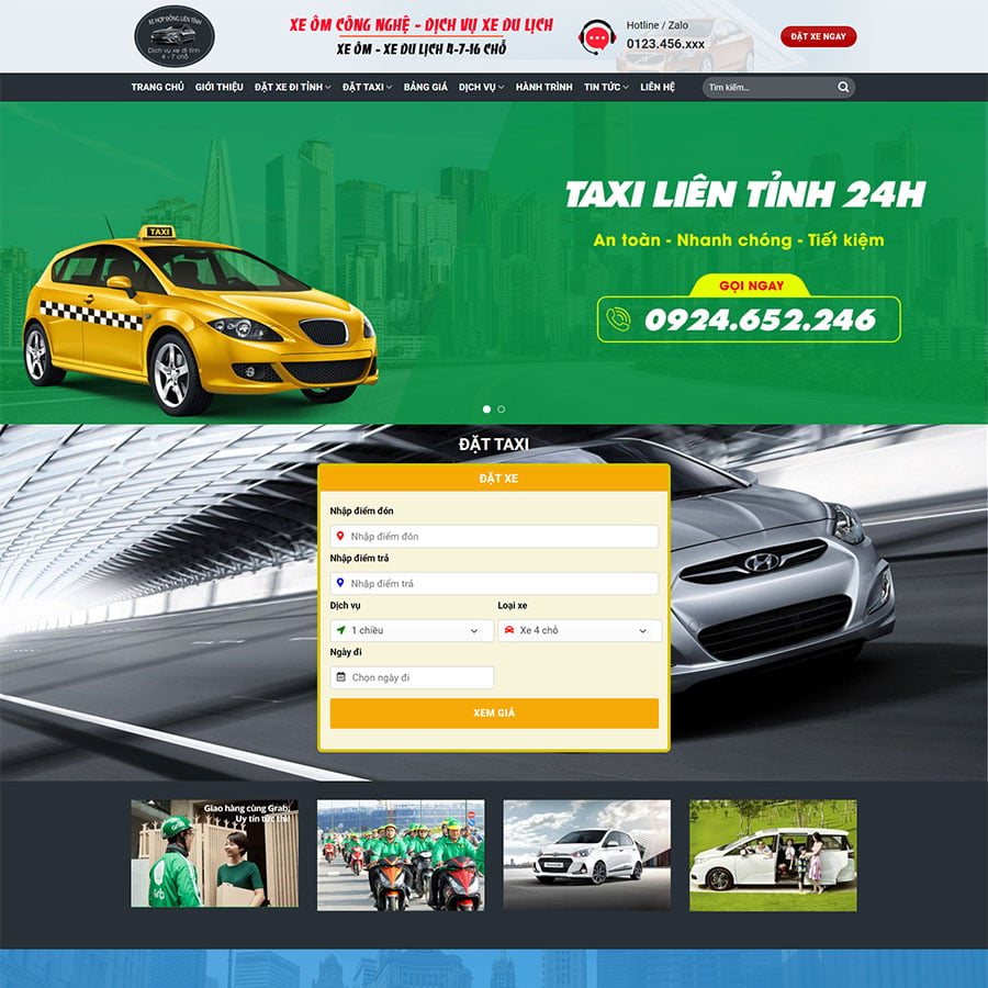 Mẫu website thuê xe taxi có tính phí tự động