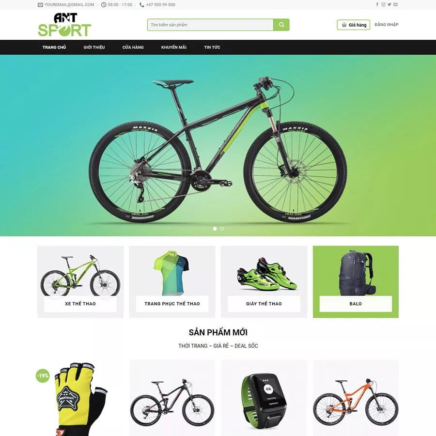 Mẫu website bán xe đạp, đồ thể thao