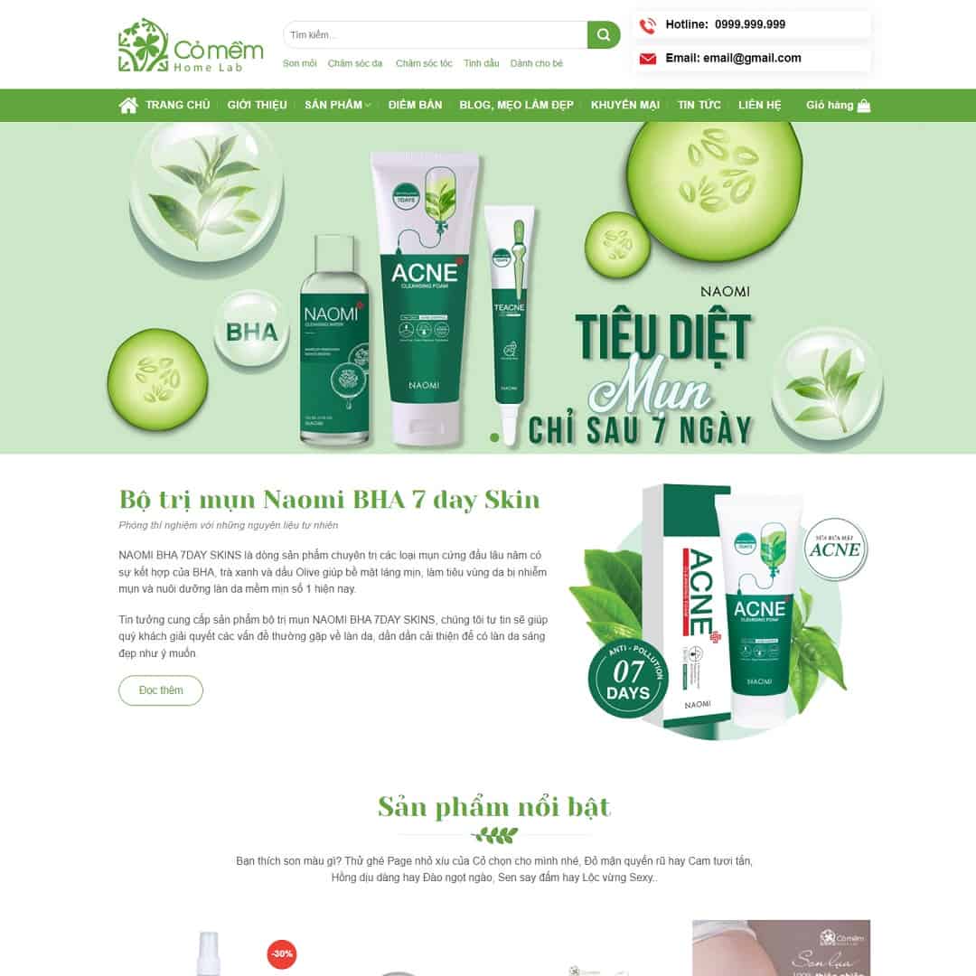 Mẫu website Mỹ phẩm, trị mụn