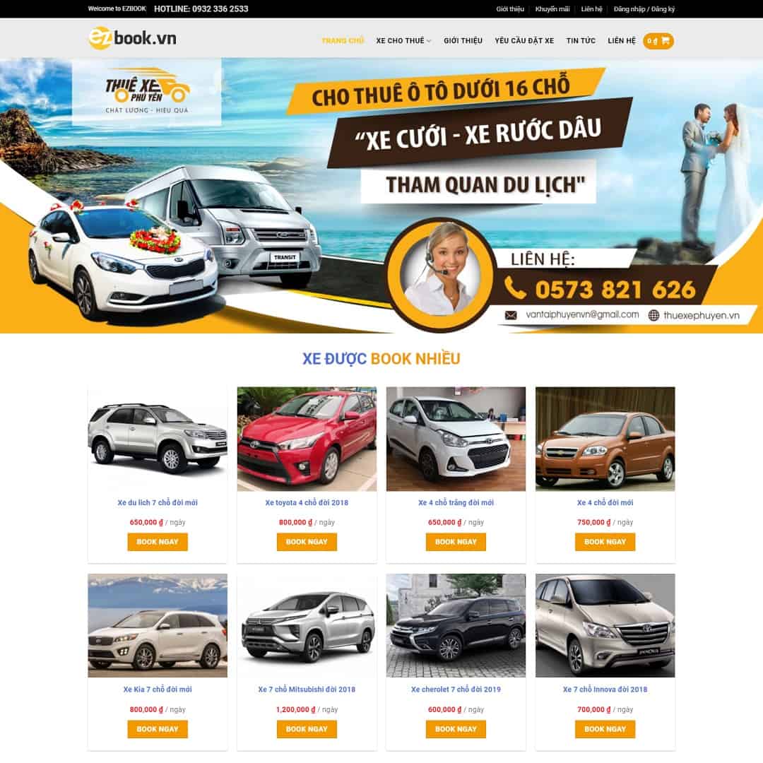 Mẫu website dịch vụ thuê xe du lịch